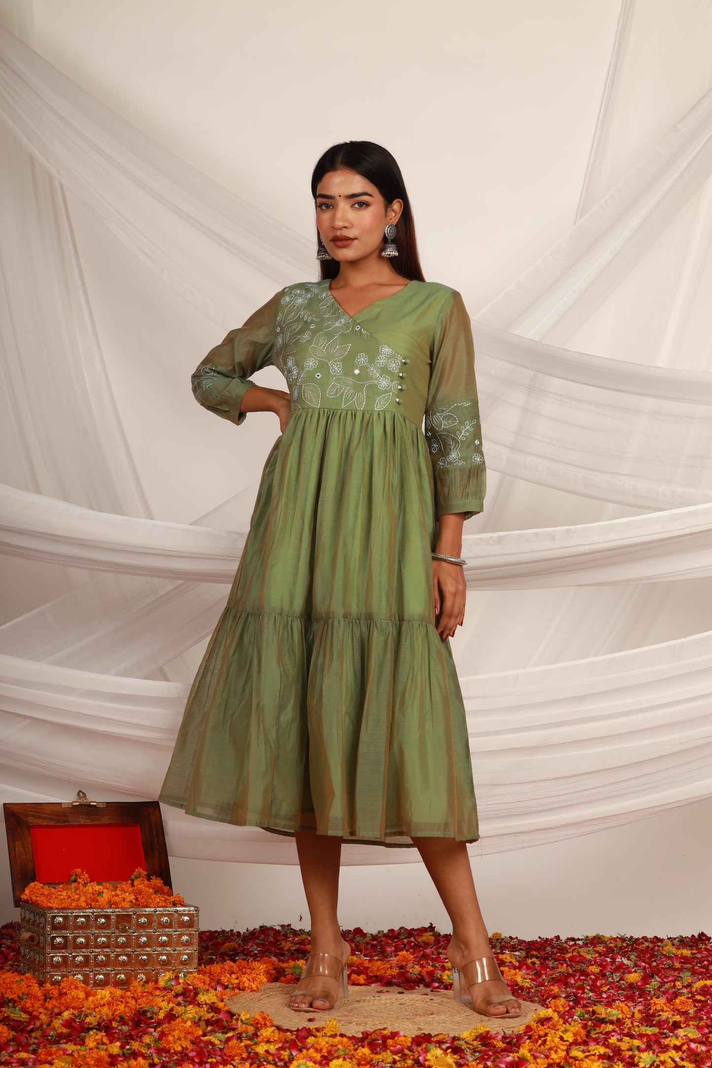 Dark Green Chanderi Dress