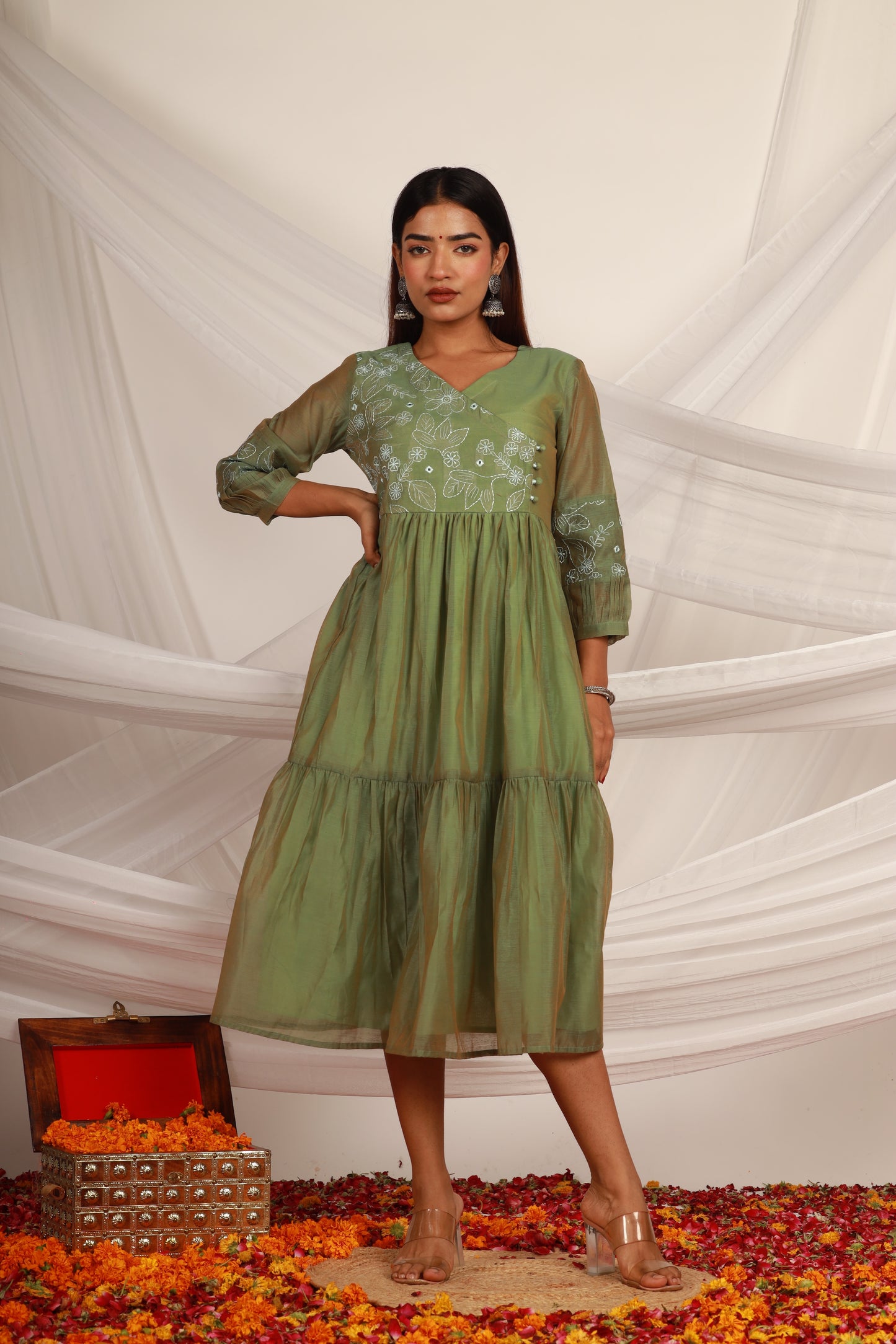 Dark Green Chanderi Dress