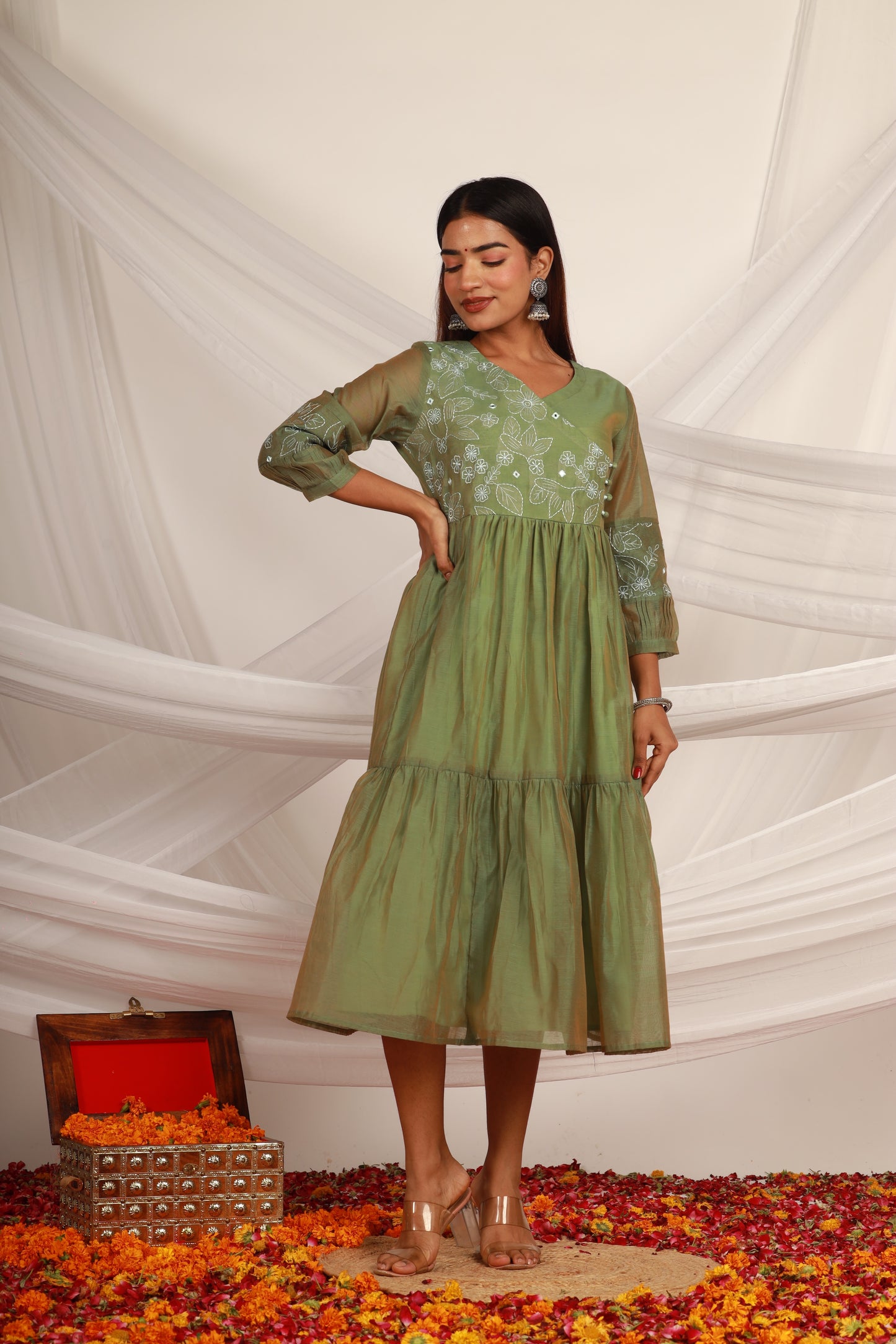 Dark Green Chanderi Dress