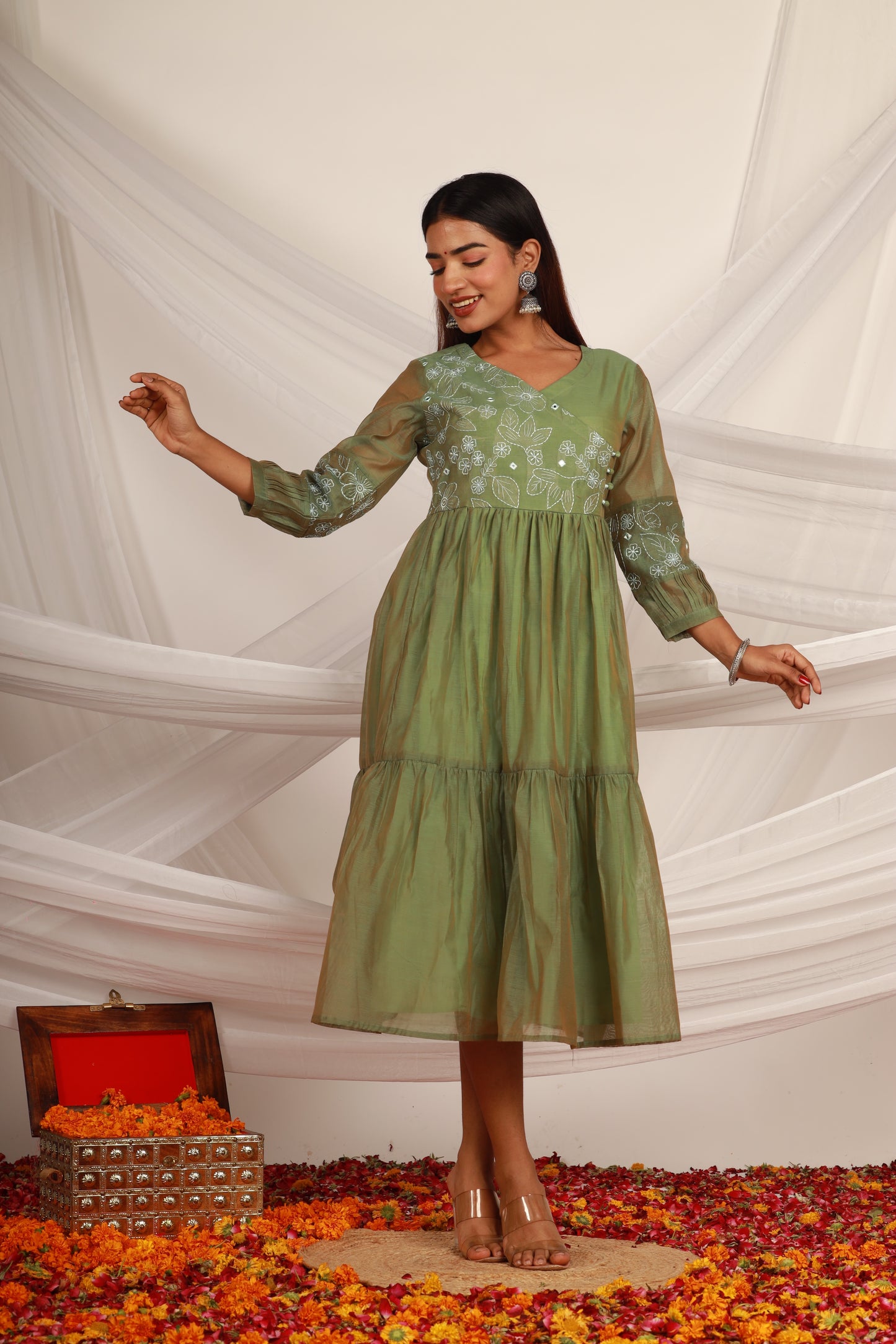 Dark Green Chanderi Dress