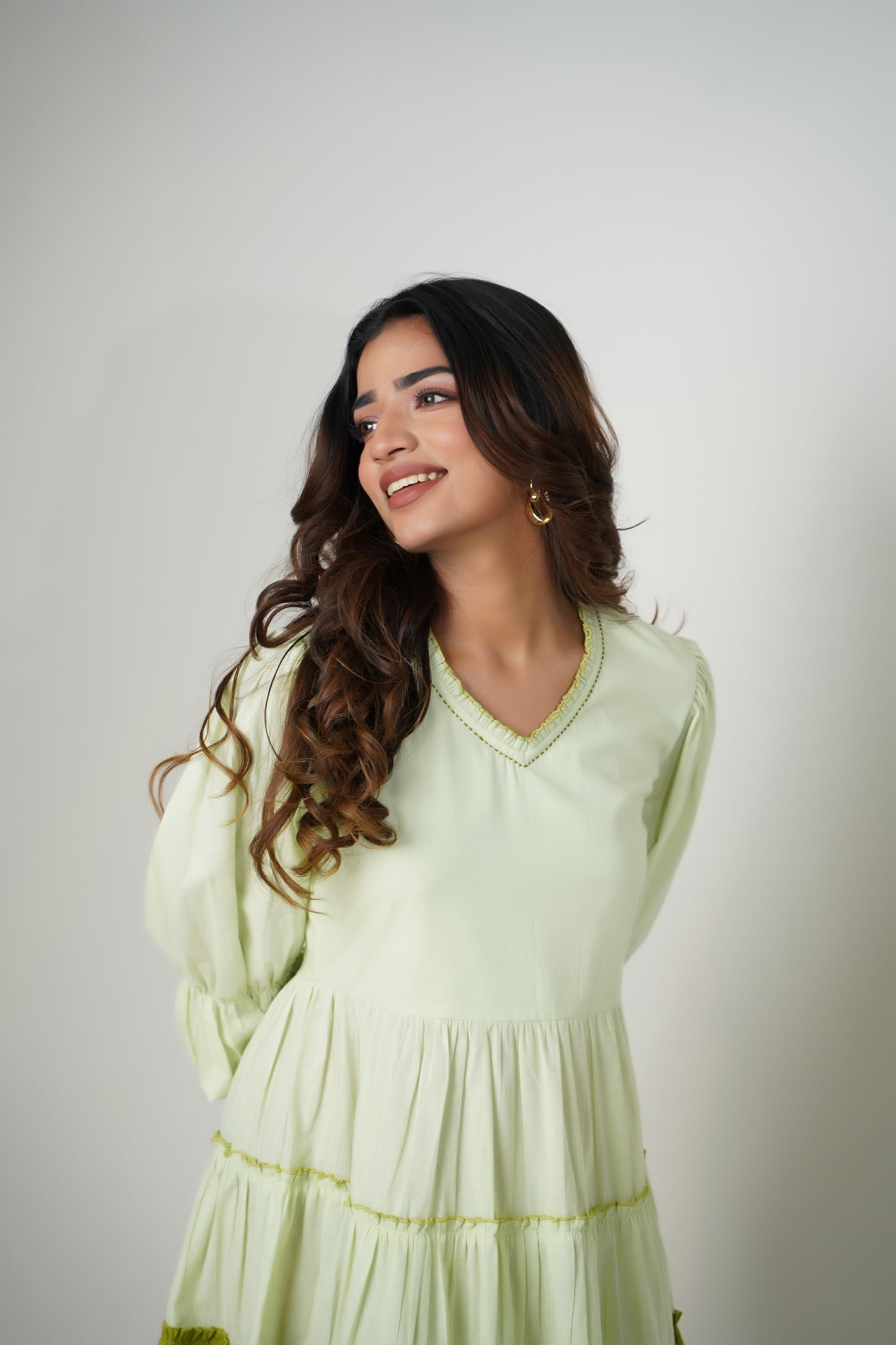 Cotton Dress with Puff Sleeves for Flattering Look