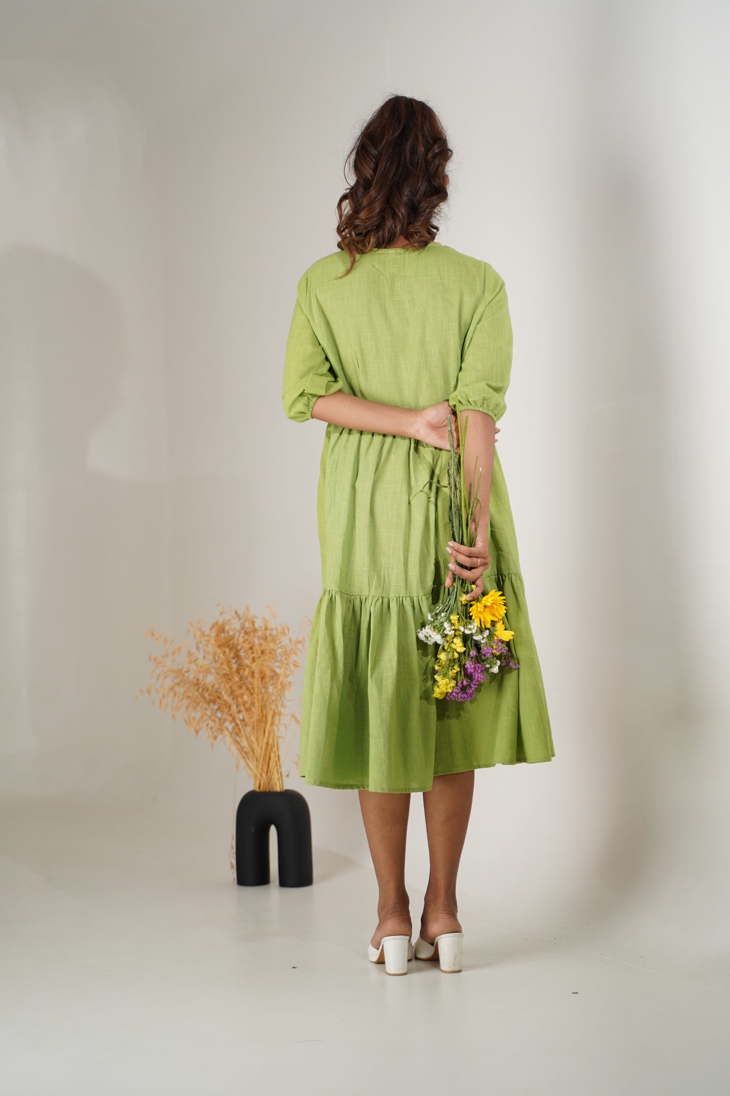 Flirty and Fun Flared Green Dress for a Pop of Color