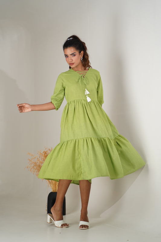 Flirty and Fun Flared Green Dress for a Pop of Color