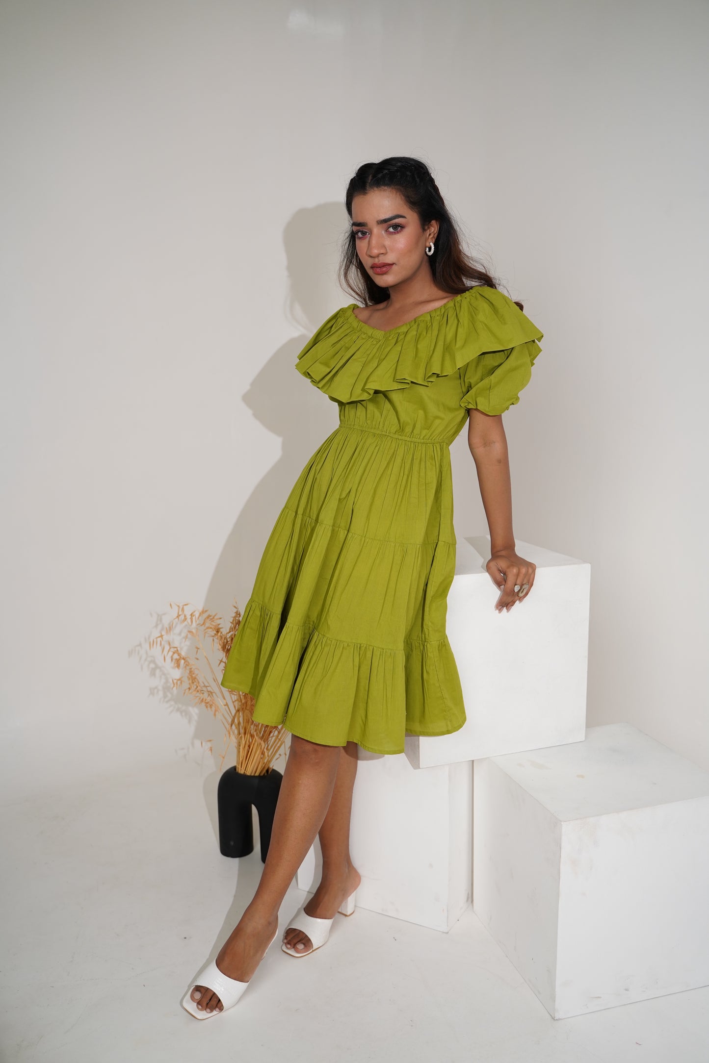 Elegant and Feminine Ruffle Neck Dress